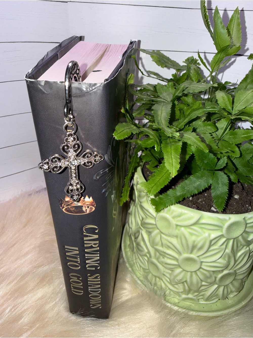 6” Hairpin hook metal bookmark with a sparkly cross.